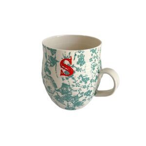 Anthropologie Initial “S” Homegrown Monogram Mug Teal with Red Letter